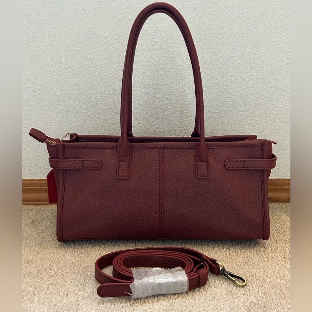 Handmade In India Genuine Leather Crossbody Satchel Bag Maroon OS - Picture 4 of 13